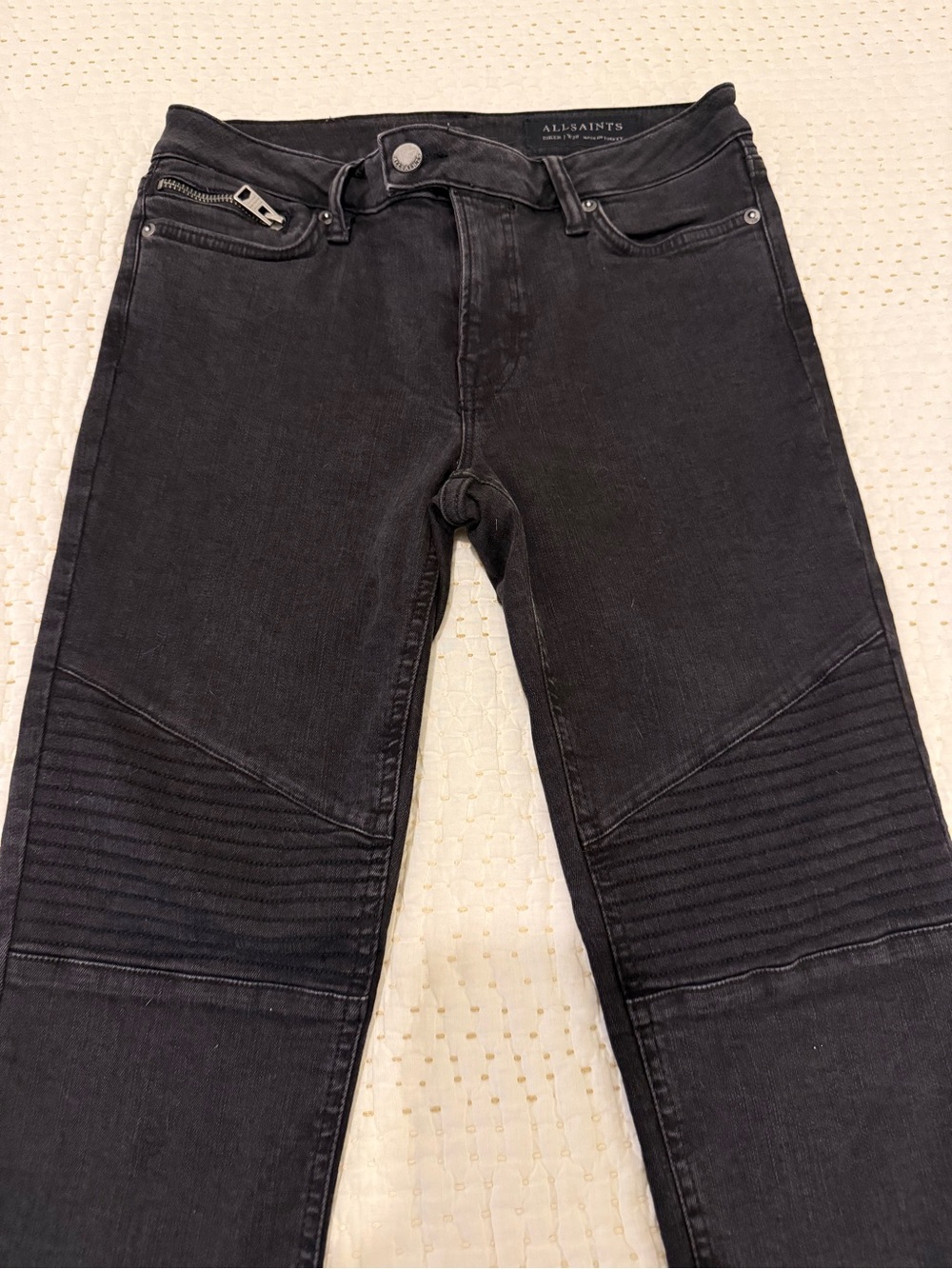 AllSaints Biker Cropped Jeans Black Moto Skinny Size 28